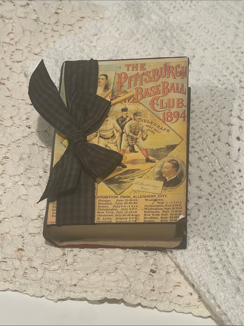 Repurposed trinket book open Pittsburgh baseball club 1894 vintage look